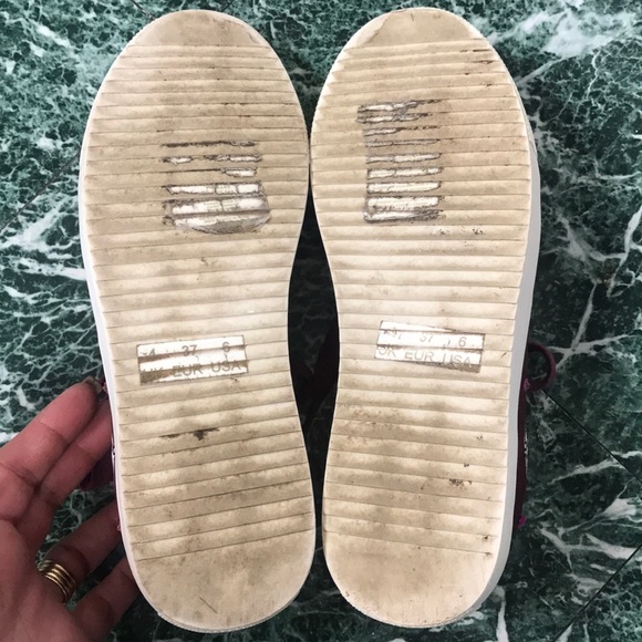 EUC MAROON RED SATIN EMBROIDERED SNEAKERS SIZE 6 - Picture 7 of 8